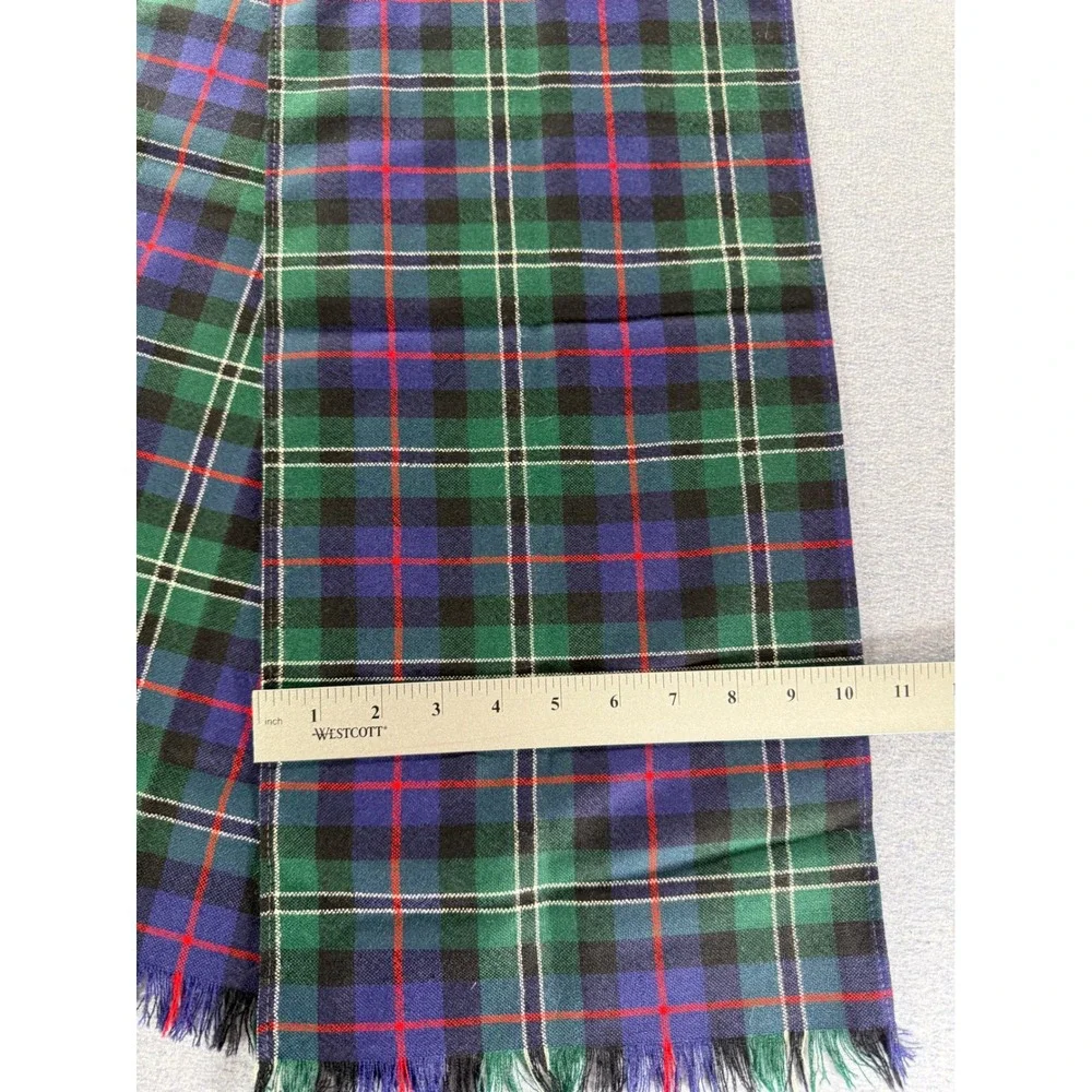 Ingles Buchan Scotland Pure Wool Tartan Plaid Scarf Green Blue Fringed Glasgow